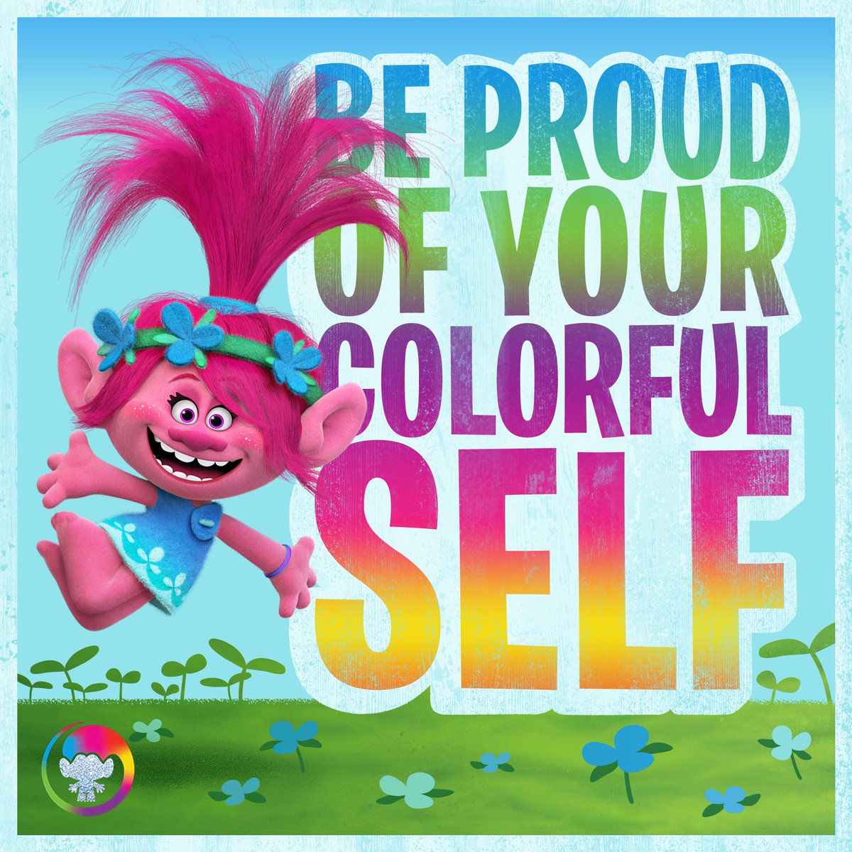 Trolls's tweet photo. Be proud of YOU! ❤️🧡💛💚💙💜 #DreamWorksTrolls #PrideMonth https://t.co/g1Vkn25Mz4