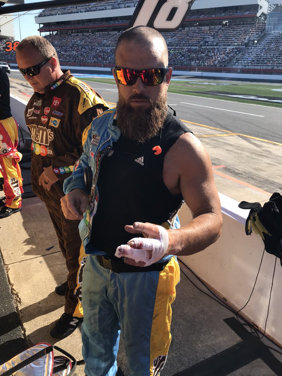 Here’s <a href="/Leebob1986/">Lee Cunningham</a>  before stuffing his two broken, bloody fingers into his glove this weekend at the #coke600 and dropping fast stops all night for a chaotic P2 finish. <a href="/JoeGibbsRacing/">Joe Gibbs Racing</a> <a href="/KyleBusch/">Kyle Busch</a>