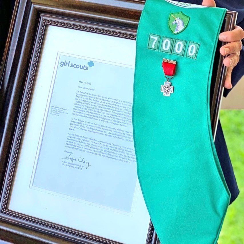 The Girl Scouts of the USA have announced they have posthumously bestowed one of their highest honors to Amerie Jo Garza, 10, one of the youngest victims of the Uvalde shooting.

The Bronze Cross is only given when a Girl Scout risks her life to save others.

Rest, little angel.