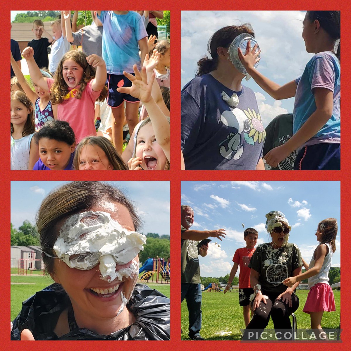 IndianaAreaSD's tweet photo. The BF Pie in the Face Fundraiser was a SMASHING success!!😳🥧😂A fun time was had by all! 🎉Thanks to our families &amp; staff for their generous donations of over $600 benefitting the BF Outdoor Learning Space! #proudBFprincipal #LooksLikeAllTenCommitteeMembersGotAFaceFullOfPie https://t.co/klHbEEq4hN