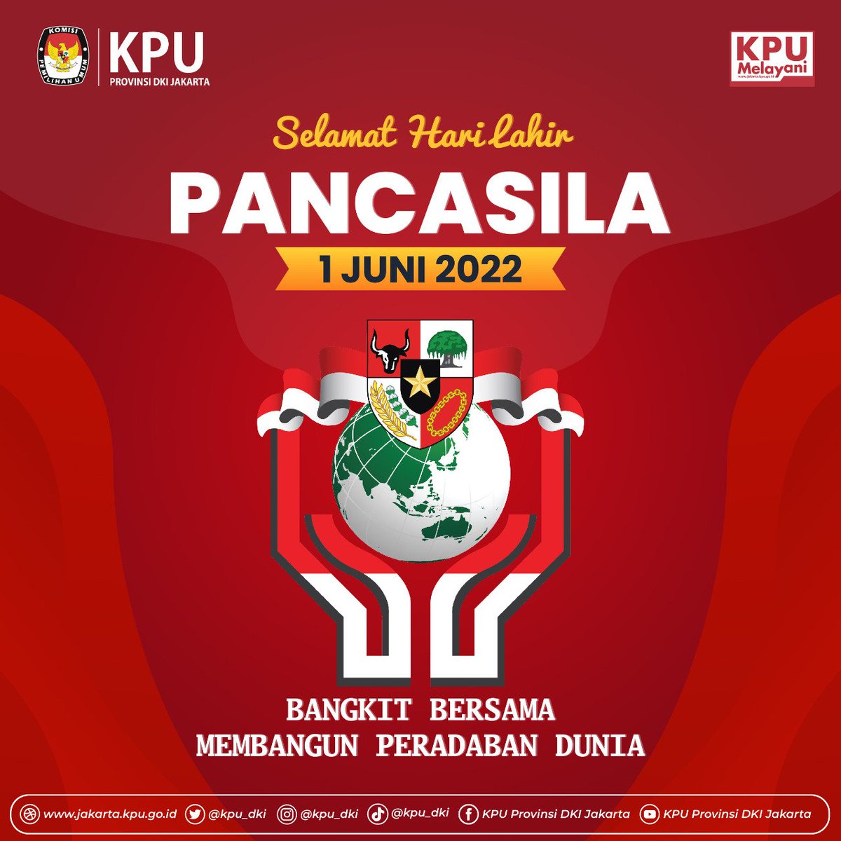 #TemanPemilih, segenap keluarga besar KPU Provinsi DKI Jakarta mengucapkan 
Selamat Hari Lahir Pancasila, 1 Juni 2022.

Perkokoh persatuan dan kesatuan bangsa dengan ideologi Pancasila untuk kebangkitan Indonesia.
Bangkit Bersama Membangun Peradaban Dunia.

#kpudki
#KPUMelayani