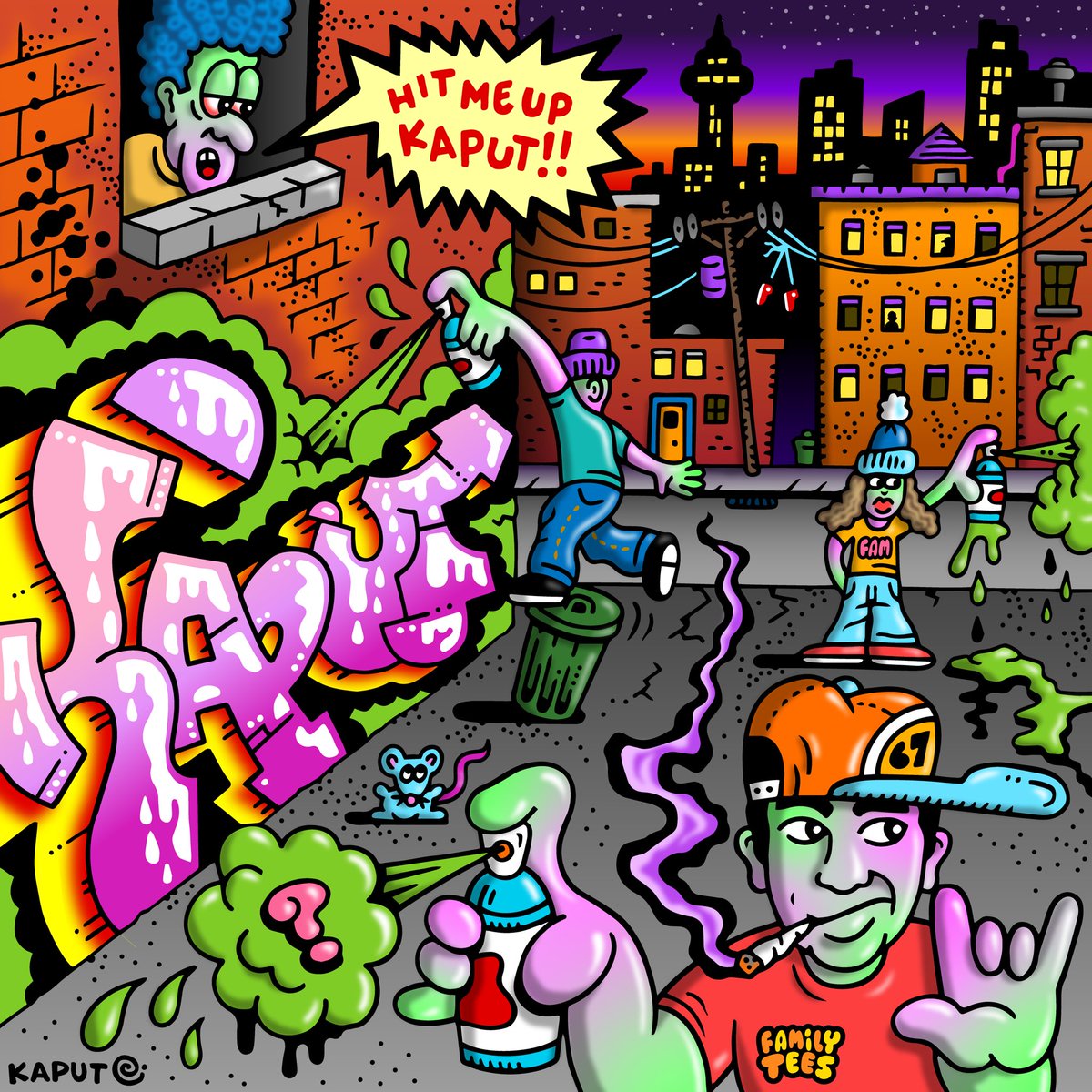 Auction is LIVE!! Alley Action by Kaput <a href="/wackytupaky/">Kaput</a>!! This Krazee 1/1 has a starting bid of 0.15 WETH. LFG!! Link in comments!! <a href="/FamilyTeesNFT/">FamilyTeesNFT</a>