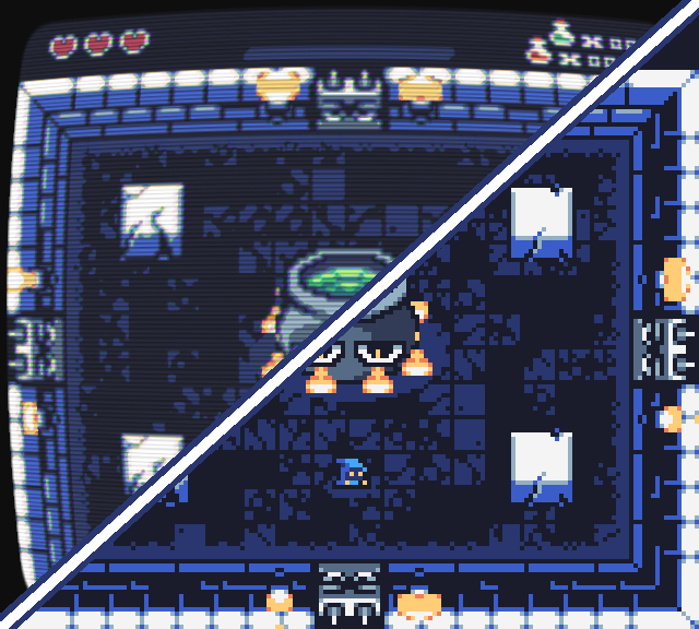 n_n3xy's tweet photo. CRT Shader On / Off #CauldronCrisis #gamedev #indiedev #pixelart #GameMaker #indiegame https://t.co/0lV1XiJ3Xw