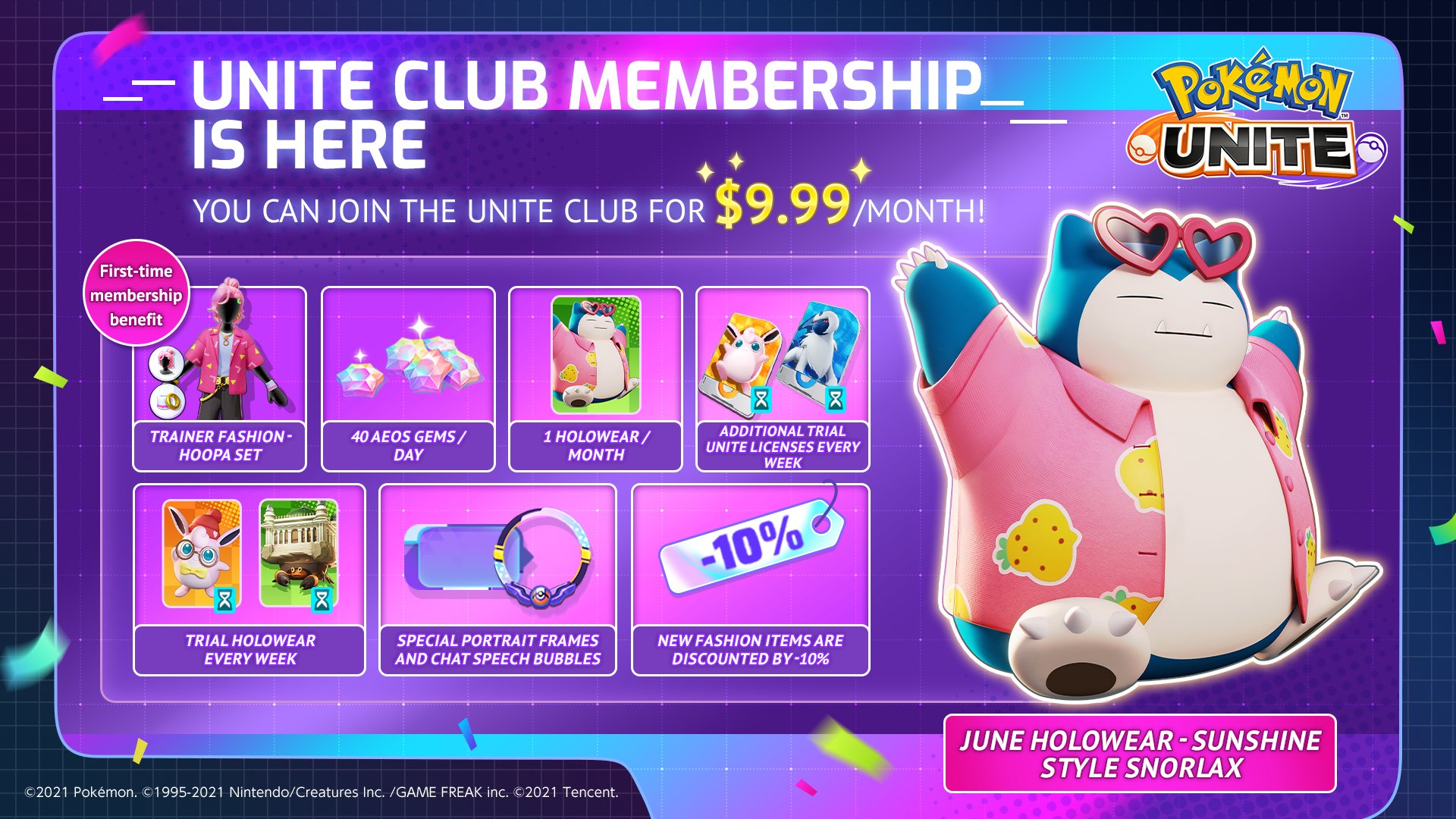 Pokémon UNITE on X: The UNITE Club Membership has been updated! All UNITE  Club Members can log in and receive their updated rewards, including the  brand new Beach Style: Snorlax Holowear! #PokemonUNITE