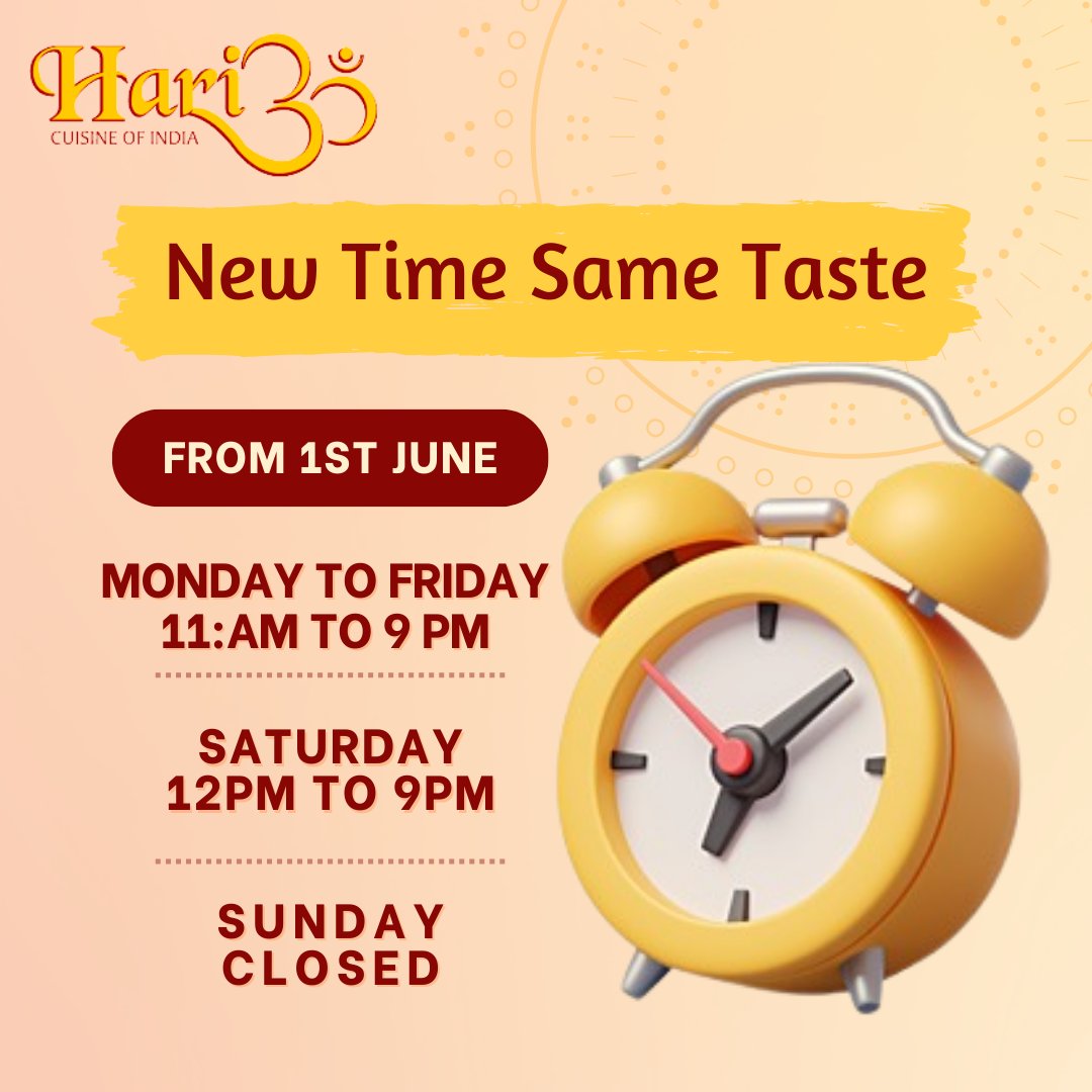 📣 Now Grab your Favorite Dishes at 
        New Time with the Same Delicious Taste From 1st June 2022.
    
       #HariOmCusineofindia #indianfood #indiancuisine #chefamitcooks #indianculture #incredibleindia #newtimesametaste  #authenticindian