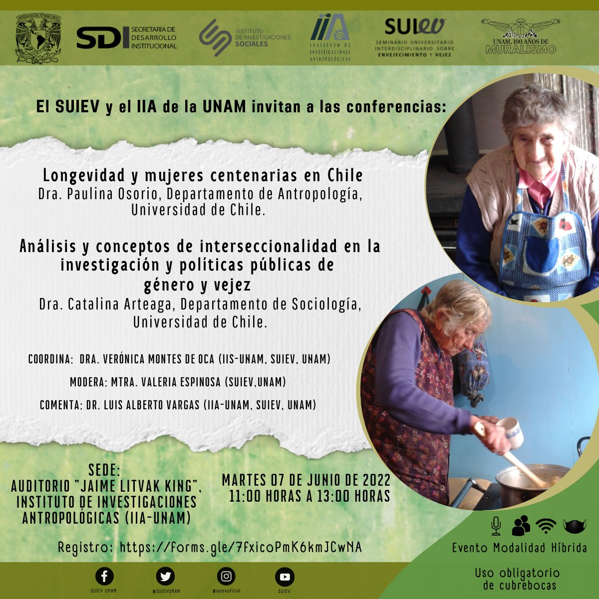 📍Longevidad y mujeres centenarias en Chile

📍Análisis y conceptos de interseccionalidad en la investigación y políticas públicas de género y vejez

7 de Junio. 11:00 hr 

Registro:
forms.gle/7fxicoPmK6kmJC…