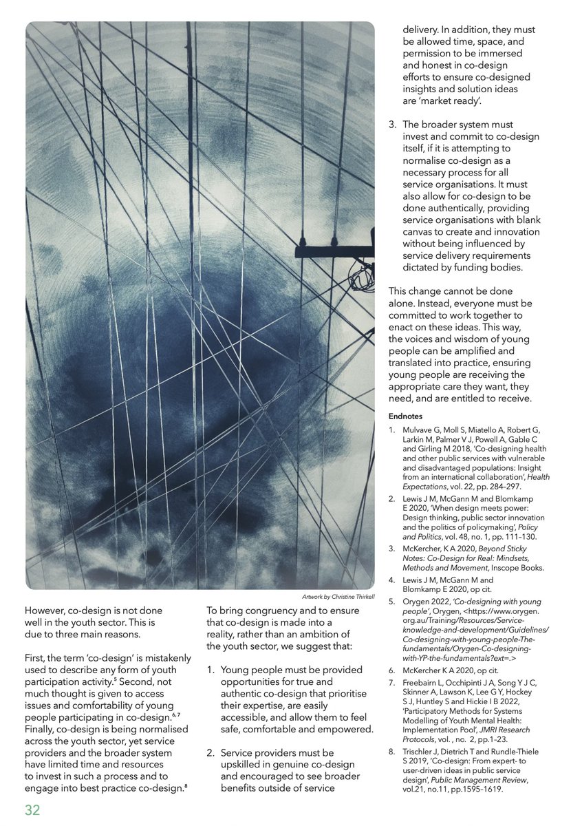 _samlai's tweet photo. Proud to be published in the latest version of Parity. Co-authored with Dr Tracey Dodd (@UniofAdelaide), @mindsight_tweet &amp; Dr Sarah Fraser (@Sonder_SA), this article speaks to how co-design can be made a reality, instead of an ambition of the youth mental health sector. https://t.co/VRbFdFSHvJ