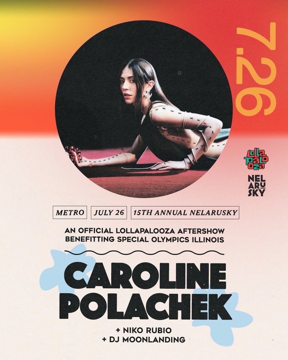 Nelarusky's tweet photo. So excited to announce the 15th Annual Nelarusky! FIFTEEN YEARS of raising money for @SO_Illinois with incredible partners @lollapalooza and @MetroChicago. Can't wait to announce this lineup with @carolineplz @holanikorubio and DJ Moonlanding on 7/26! Tix onsale Friday @ 10am CT! https://t.co/3nt2ldclJX