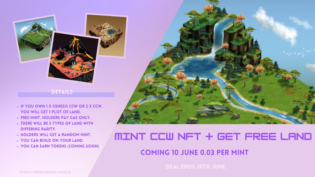 cybercosmosNFT's tweet photo. Big New Warriors 🥷

We are excited to announce that you will get FREE LAND for holding 1 x Genesis AND/Or 2 or more CCW NFTs. 

For more details join our discord 👉https://t.co/SGPCdAmSdi

#NFTCommumity #NFTProject #NFTdrop #NFTshill https://t.co/EccdkAsLnQ