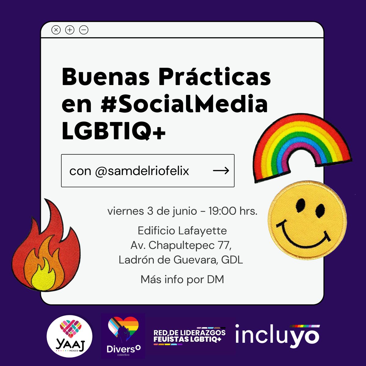 YaajMexico's tweet photo. El estratega digital y activista #LGBTIQ+ @SamDelRioFelix estará en Guadalajara impartiendo el taller: “Buenas Practicas en #SocialMedia LGBTIQ+" 🏳️‍⚧️🏳️‍🌈

ESTA ES TU OPORTUNIDAD sobretodo si te interesa el #ActivismoDigital‼️ 

Evento por: #YaajJalisco @DiversoUdeG @incluyolgbt https://t.co/OzC20zMV3J