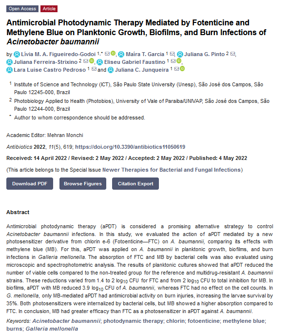 antibioticsmdpi's tweet photo. #NewReserch

#Antimicrobial Photodynamic Therapy Mediated by Fotenticine and Methylene Blue on Planktonic Growth, #Biofilms, and Burn Infections of #Acinetobacter baumannii by Dr. Lívia M. A. Figueiredo-Godoi et al. from @Unesp_Global 

👉https://t.co/G0gnXKP50J https://t.co/lSr7uhc6zS