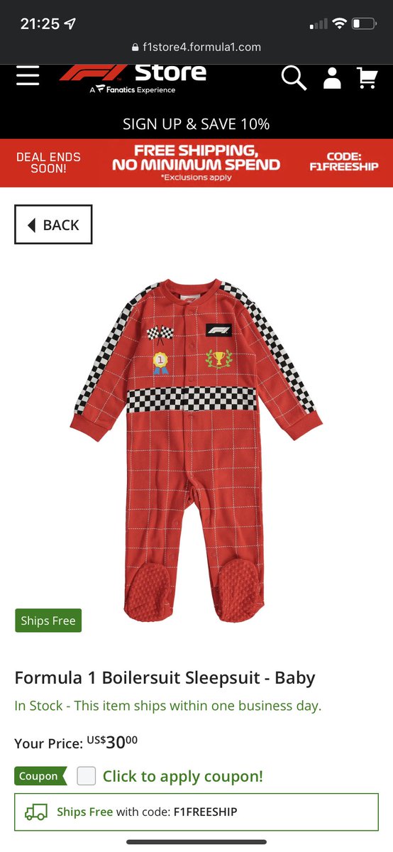 Warnerade's tweet photo. Hey @F1 is there any chance you guys can offer this baby boiler suit in 12 month? The theme for my sons first birthday is Fast 1 and we’d love for him to wear this. https://t.co/LfGJsIFfmt