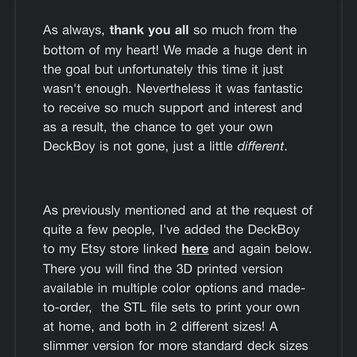DeckBoyofficial's tweet photo. Kickstarter wasn't successful
but all that means is that rather that doing a large injected molded plastic run, the DeckBoy is keeping the 3D printed vibe, fine-tuned and adjusted for just that! https://t.co/5rt5HlQUcr
#tcg #deckboy #mtg
#MagicTheGathering #PokemonTCG https://t.co/1ycNiJFNHc