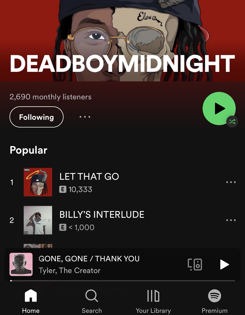DeadBoyMidnight's tweet photo. #LetThatGo @ 10k on @Spotify 😲 https://t.co/InDDq4AQ9T