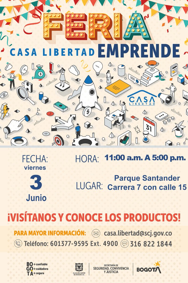 SeguridadBOG's tweet image. ¡Prepárate!
Este viernes 3⃣ de junio vuelve la Feria Casa Libertad Emprende. Allí podrás adquirir diferentes productos hechos por la población pospenada de #Bogotá.

Conoce las acciones que adelantamos, en conjunto con @FUGABogota, para brindar #NuevasOportunidades.