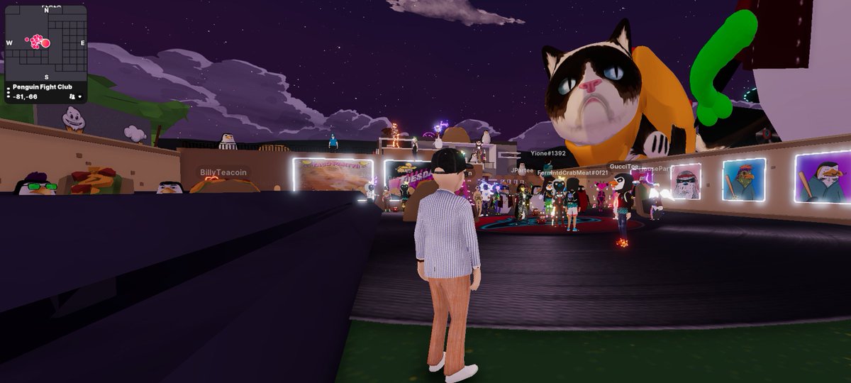 SBam2One5's tweet photo. @PenguinFightNFT At PFC for some Tacos in the trippy coolness it exudes. My fav is the cat. Meow! Mew! With @DJTRAXNFT @RoustanNFT @ManaDaiquiriDCL @BamBamBros @mattimus_crypto @iamckbubbles @BillyTeacoin https://t.co/hpx0bCUufj