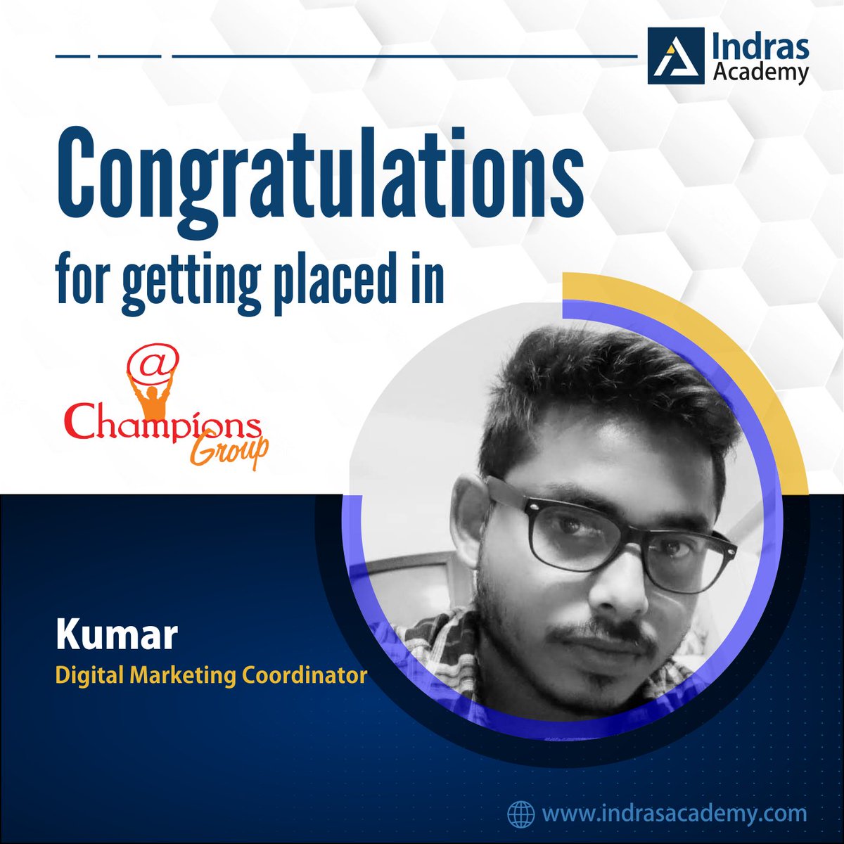 indranandyala's tweet photo. Congratulations Kumar for being placed as Digital Marketing cordinator at Champions Group All the best in your endeavours.

#digitalmarketingplacenents #digitalmarketingexpert #indrasacademy #digitalmarketing #placements #seotraining
#seocoursesbangalore #socialmediamarketing https://t.co/jfDUfJjUuL
