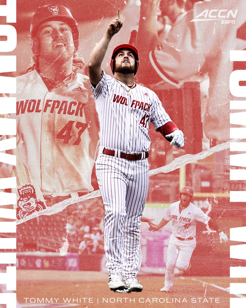 accnetwork's tweet photo. Tommy White appreciation post 👏 @NCStateBaseball

🔺 NCAA Freshman HR Record
🔺 ACC Freshman HR Record
🔺 ACC Freshman of the Year
🔺 All-ACC First Team https://t.co/Yef5QwIE5x