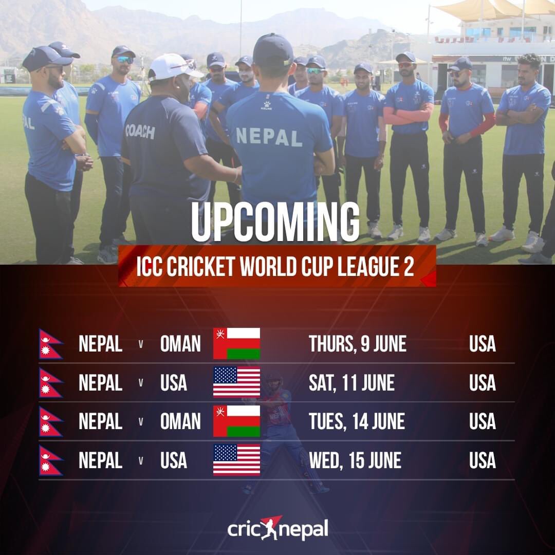 Nepal’s cricket team upcoming fixtures has been announced. Nepali team is traveling to USA. #can #CricketTwitter #liveupdate24_7