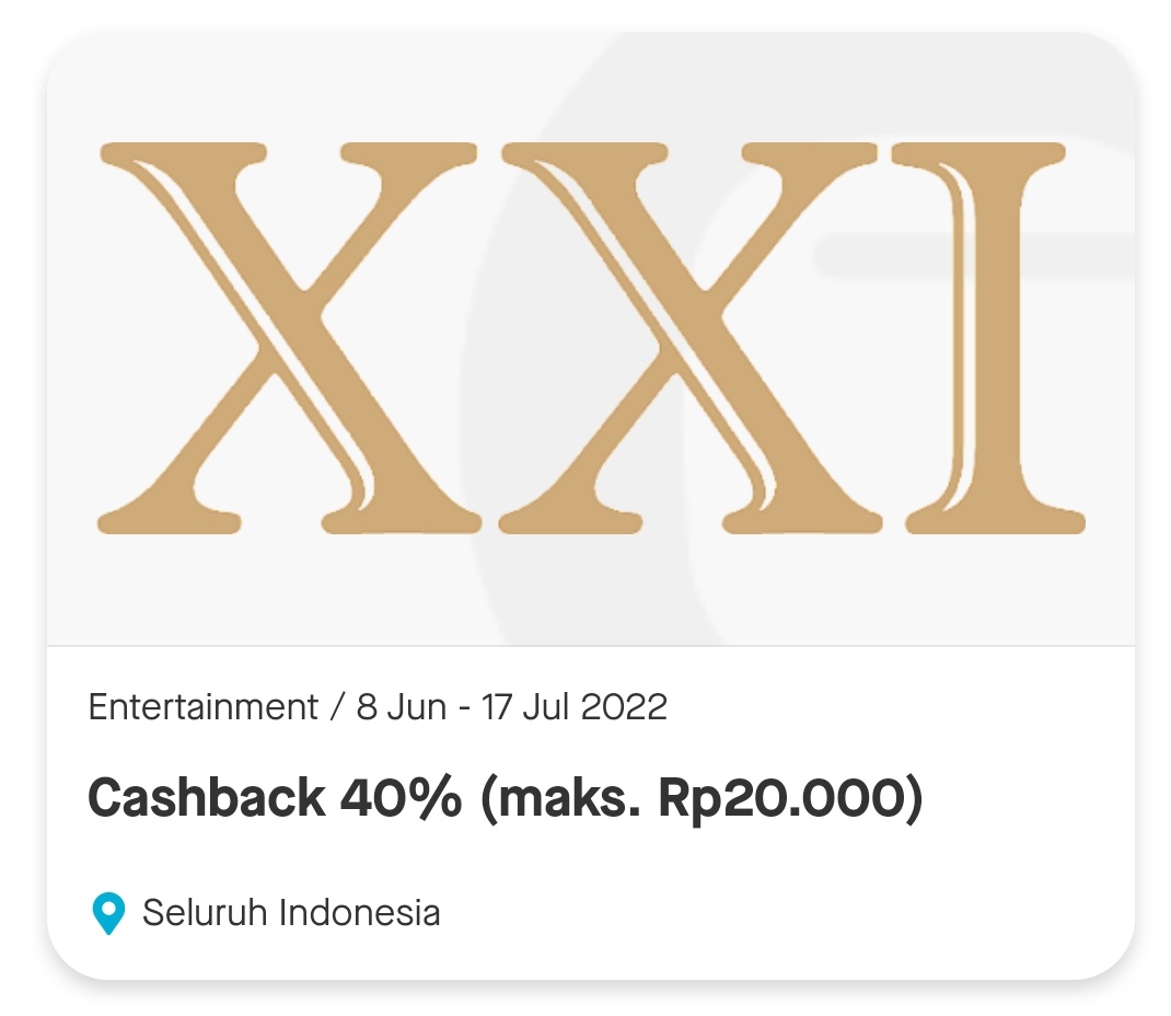 RacunBelanja's tweet photo. XXI cashback 40% maksimal Rp20.000 dengan pembayaran Gopay
🗓️ 8 Juni - 17 Juli 2022

• Minimum transaksi Rp50.000
• Berlaku untuk Semua Pengguna
• Kuota promo terbatas
• Promo dapat dipakai untuk 1x transaksi/pengguna/bulan https://t.co/Wn0h21i9s1