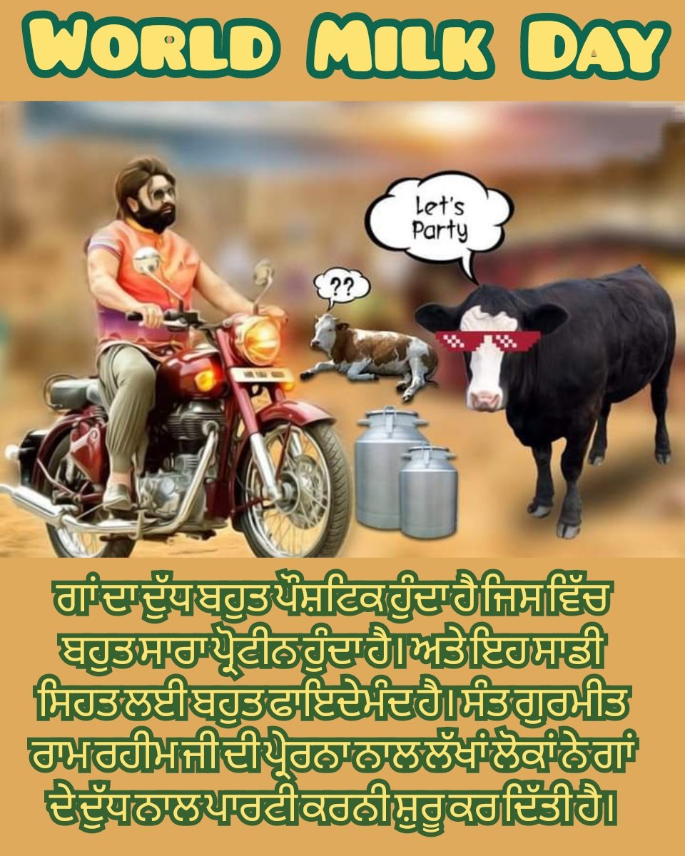 @yourdreamup With the richness of nutrients, milk is an excellent source of energy. Replacing it over alcohol & non-veg , Saint Gurmeet Ram Rahim Ji started welfare initiative of #CowMilkParty where people celebrate happiness by drinking milk together.
#WorldMilkDay
#WorldMilkDay2022