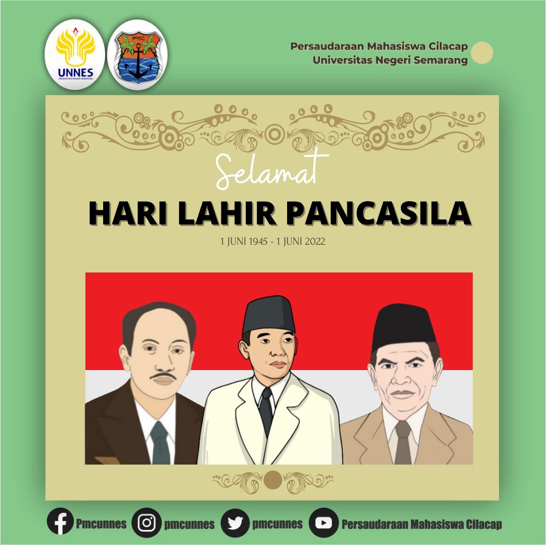 pmcunnes's tweet photo. [HARI LAHIR PANCASILA]

Selamat Memperingati Hari Lahir Pancasila 1 Juni 2022

PERSAUDARAAN MAHASISWA CILACAP
UNIVERSITAS NEGERI SEMARANG
------------------------------------
FB : Pmcunnes
Ig/Twitter : @pmcunnes
Line : @xn2425y
YouTube : Persaudaraan Mahasiswa Cilacap https://t.co/7khWWVUbnN