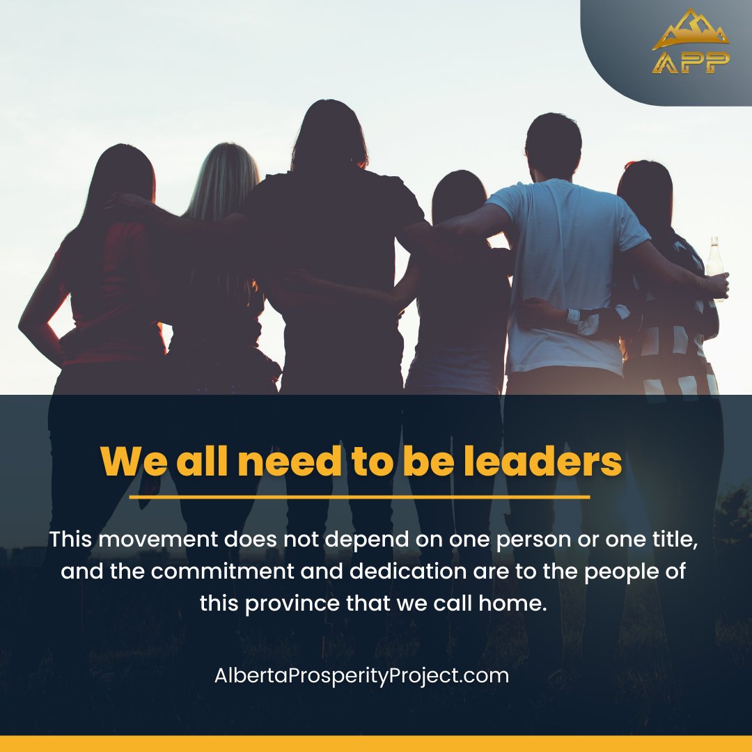 ABProsperityPrj's tweet photo. We all need to be leaders. Let’s do it together for a better Alberta!
#AlbertaProsperity #Alberta #AlbertaStrong #PathToProsperity #RoadToFreedom #Freedom #Prosperity #Community #CommunitySupport #YourAlberta https://t.co/D4gH2BQPuj