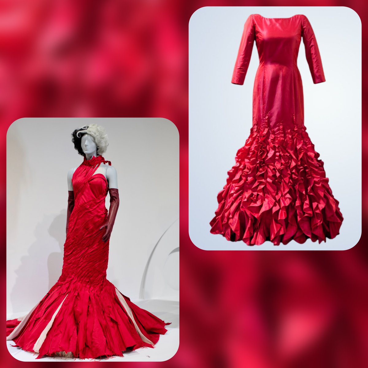FIDMMuseum's tweet photo. This is your final week to see the #ArtofCostumeDesigninFilm exhibition before it closes Saturday June 4th! We’re going out in a blaze of glory, twinning this Oscar de la Renta evening gown with Jenny Beavan’s “flaming dress” from Cruella...🔥🧯
#fidmmuseum #fashionliveshere https://t.co/Qo4S2BVzbz