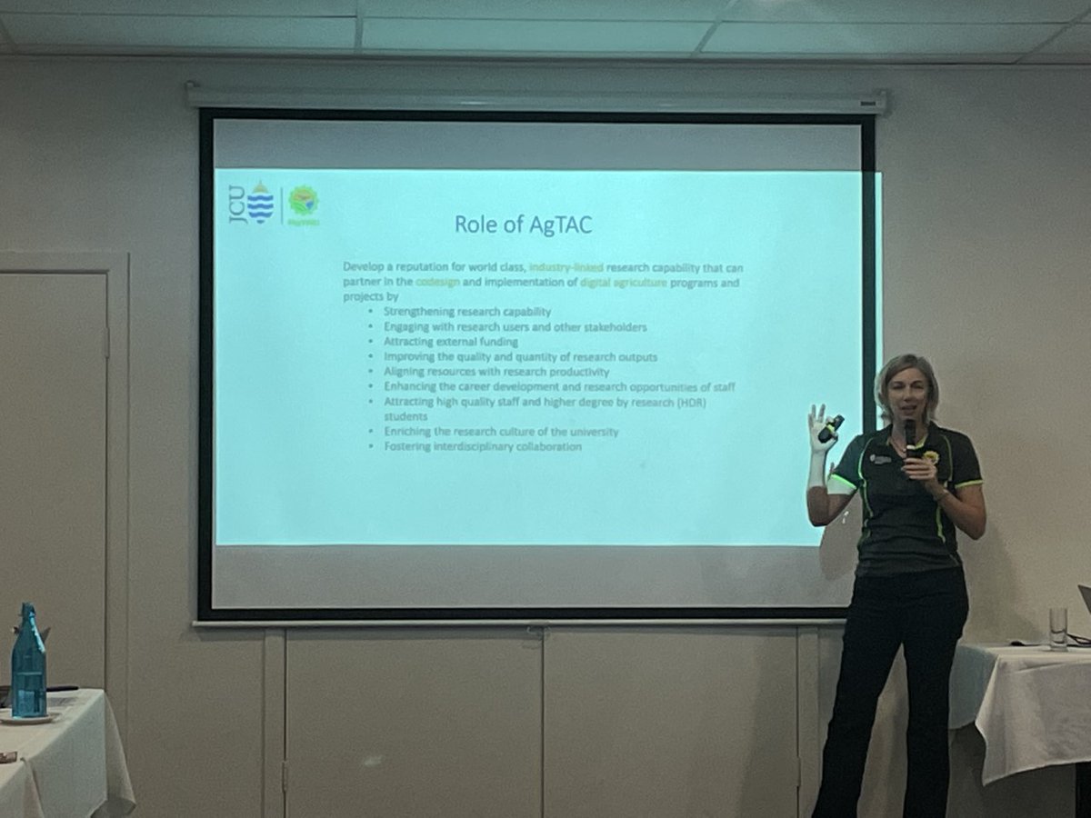 AgtacJcu's tweet image. Centre Director @yvetteeveringham highlighting the special initiatives and strategic directions in @AgTAC
#digital #agriculture #JCU
More information on the Agriculture, Technology &amp;amp; Adoption Centre visit jcu.edu.au/agtac/about-ag…