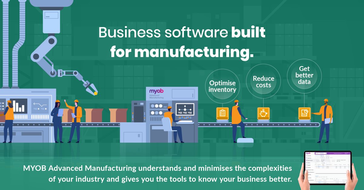 trustendeavour's tweet photo. For #manufacturers grappling with changing markets and cascading costs, MYOB Advanced Manufacturing is designed to centralise operations and give you access to all your vital #business #data through one platform. It's nothing short of a game-changer. https://t.co/AQeQkLou23 https://t.co/39wYubrsCV