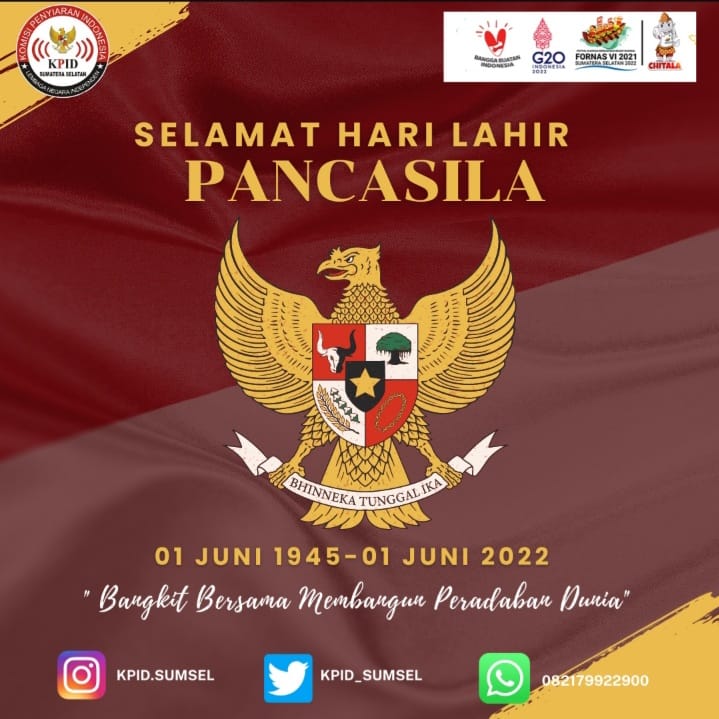 KPID Sumatera Selatan memgucapkan Selamat Hari Lahir Pancasila. Pancasila sebagai pedoman berkehidupan bagi masyarakat Indonesia.
Mari jaga dan terapkan nilai-nilai luhur Pancasila.

#HariLahirPancasila 
#KpidSumsel
#SumselMajuUntukSemua