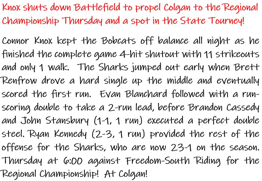 We are now the last baseball team from Prince William County to advance!   Please throw your support our way as the kids are trying to make history. Regional Championship Thursday and round one of State Championship tournament next Tuesday.