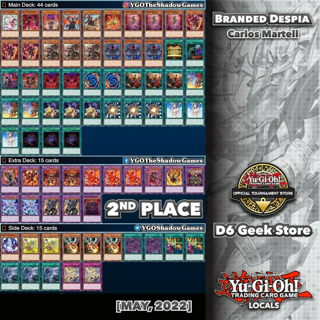 YGOShadowGames's tweet photo. ~
🏆 2nd Place: #LocalTournament
🗃 Deck: #Branded #despia
👤 Pilot: Carlos Martell
🏪 OTS: #D6GeekStore
🗓 Format: MAY, 2022
#YGO #YuGiOh #TheShadowGames #YuGiOhCards #遊戯王 #YuGiOhTCG #DeckList https://t.co/gJZnZsuISV https://t.co/hpF4p37hmK