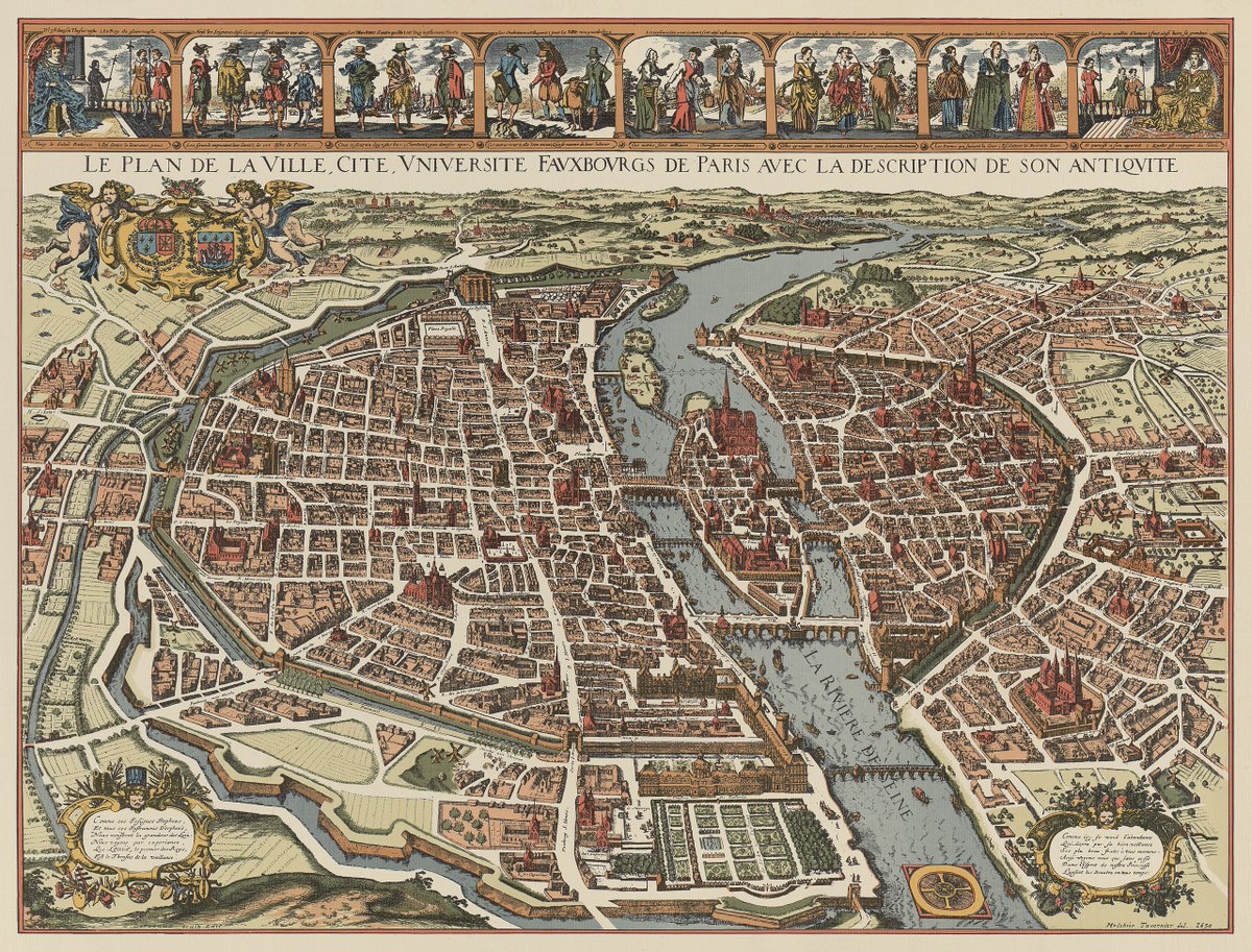 vintagemapstore's tweet photo. The Merian map of Paris (French: plan de Merian) was created in 1615 and presents a "bird's eye view" looking east with a scale of about 1 to 7,000. https://t.co/JJJm86hm1b