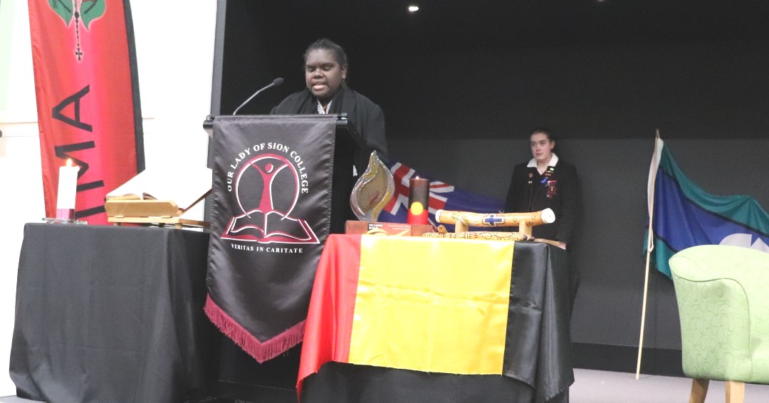 SionTweets's tweet photo. With reconciliation an integral part of the culture at Sion, we held an assembly yesterday to mark #NationalReconciliationWeek. We had the honour of listening to Leila Gurruwiwi from @CEMelbourne who gave us an insight into historical events affecting #FirstNationsAustralians. https://t.co/KgasI7CJzv