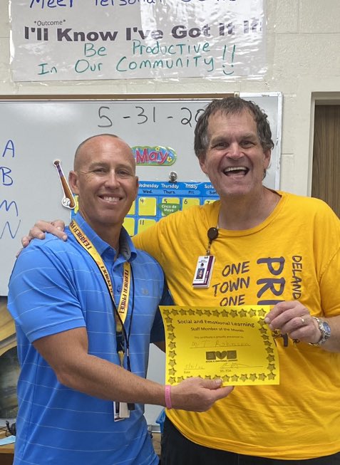 Celebrating Tom Robinson at DeLand Middle SEL Teacher of the Month!!❤️😎