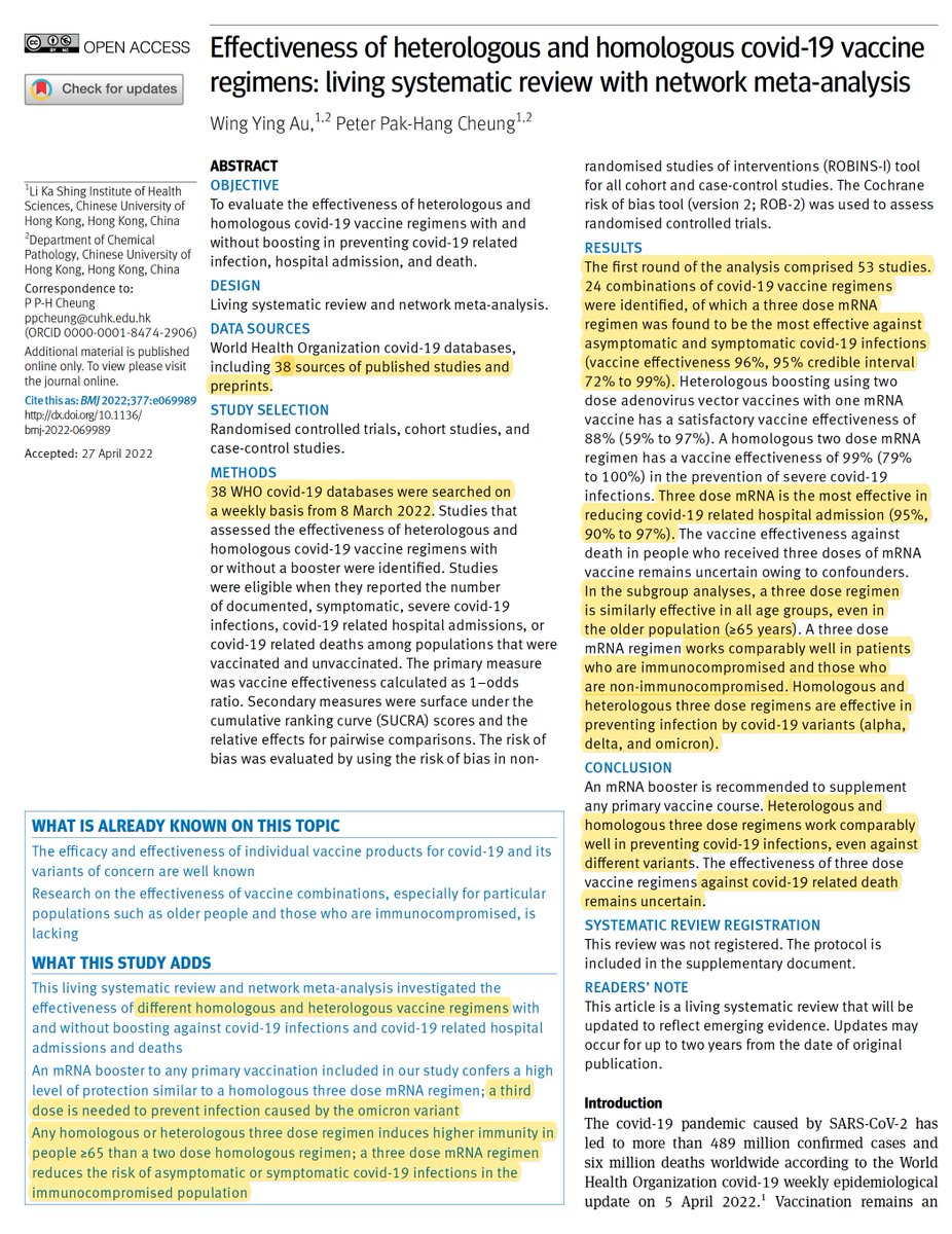 EricTopol's tweet photo. A new @bmj_latest systematic review of 53 studies of boosters and mix and match shows marked benefit of boosters but little difference for mixing (mRNA and adenovirus) vs matching (3 mRNAs)
https://t.co/QsoBUwyIhx https://t.co/euWoXj3ul8