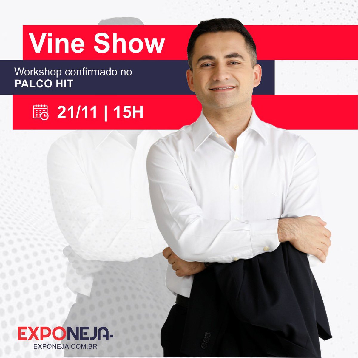 exponeja's tweet photo. O Workshop do @VineShowOficial está confirmado para o Palco Hit da Exponeja 2022

Garanta seu passaporte em nosso site https://t.co/pXnSOAMtmY e se junte a nós em Goiânia.

@vineshow na @exponeja 
🗓 21/11 (segunda-feira)
⏰ 15 horas

#exponeja #exponeja2022 #goiania https://t.co/pEOgGqoQIY