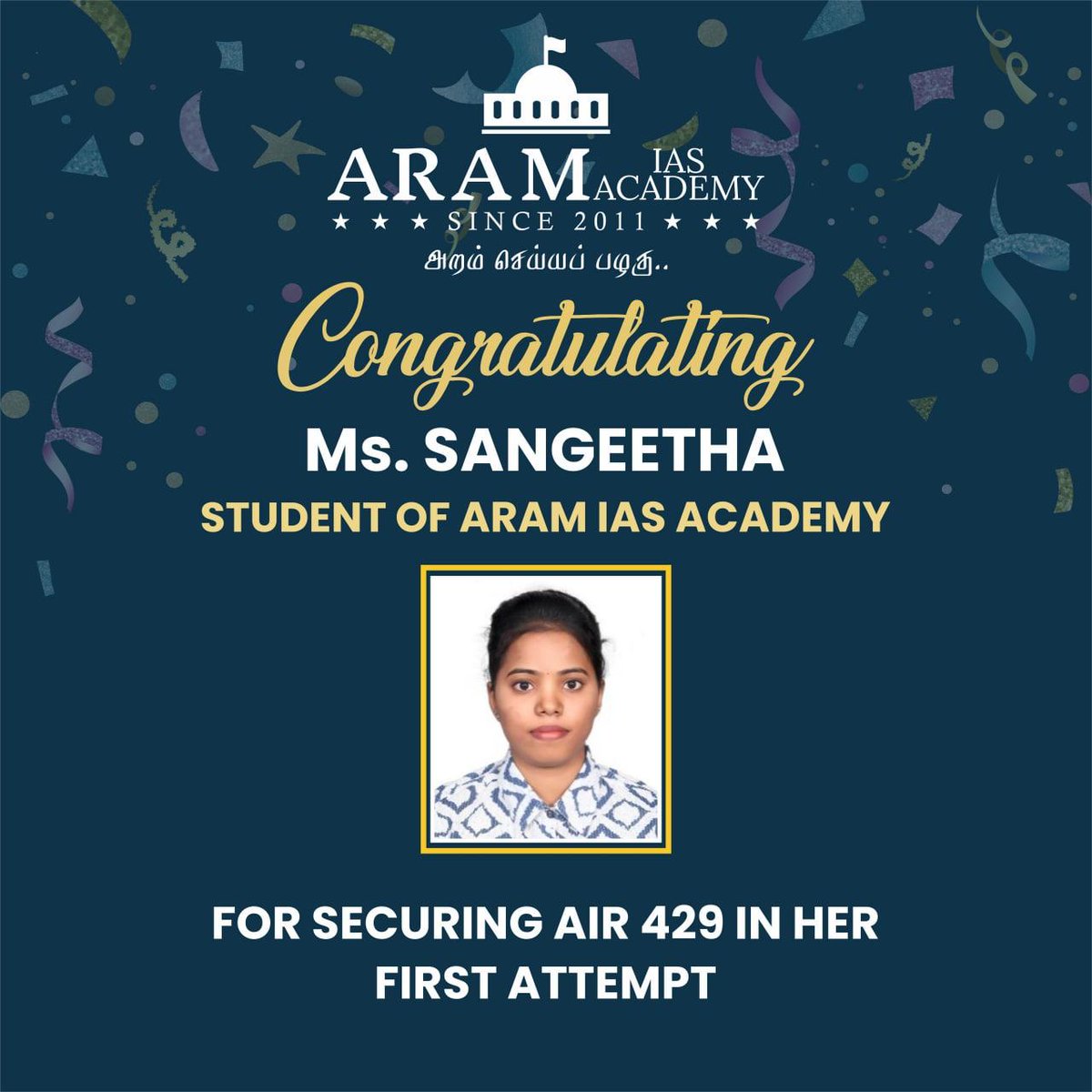 aramias_academy's tweet photo. AIR 429 in First Attempt !

#aramiasacademy #iasacademycentre #iasmotivation #upsc2022 #upscexam #CSE2022 #upscmotivation #iasacademy  #civilservicespreparation #IAS #IPS #IFS #Civilservices #collector #weekend #PCM #PrelimsCumMains #currentaffairs #india #dream  #aramiaschennai https://t.co/nGtfRyaDEm
