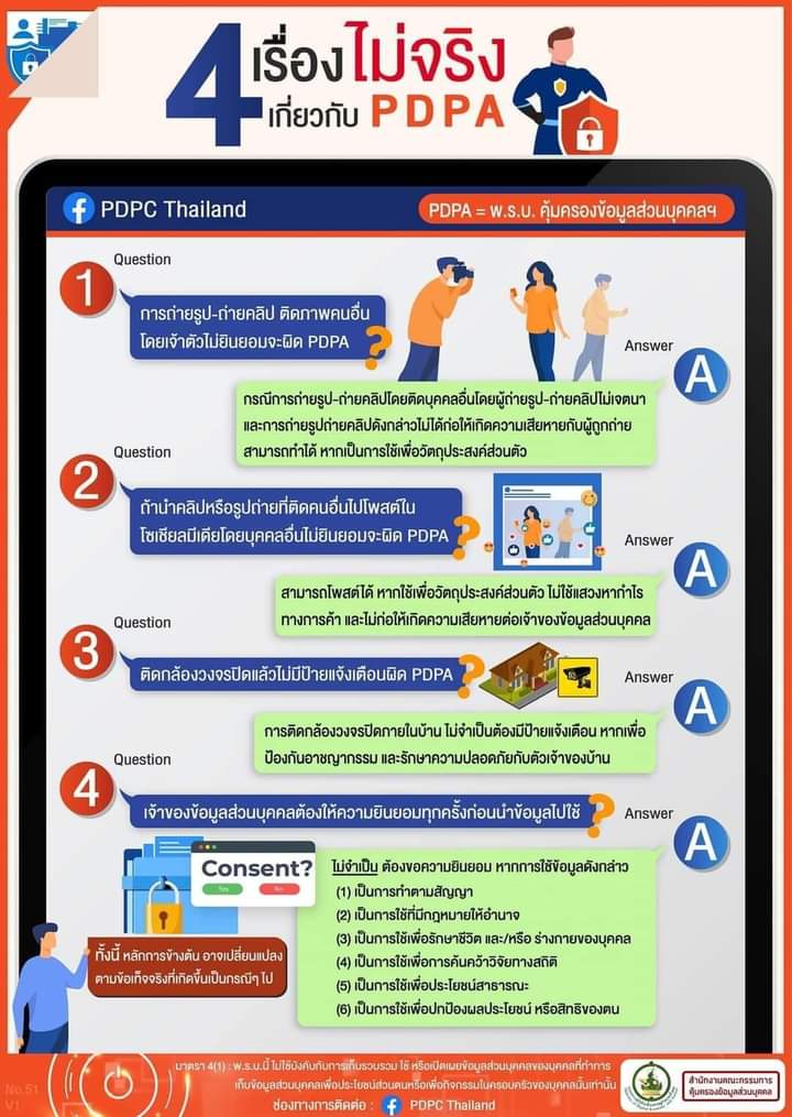 LZPazm2009's tweet photo. "4 เรื่องไม่จริงเกี่ยวกับ PDPA"
📌#มาทำความเข้าใจ
พรบ.คุ้มครองข้อมูลส่วนบุคคล อะไรได้ อะไรไม่ได้กันครับ …
#โหนกระแส
Cr.เฟซบุ๊ก PDPC Thailand สำนักงานคณะกรรมการคุ้มครองข้อมูลส่วนบุคคล (สคส.) https://t.co/7JKBZ27rDa