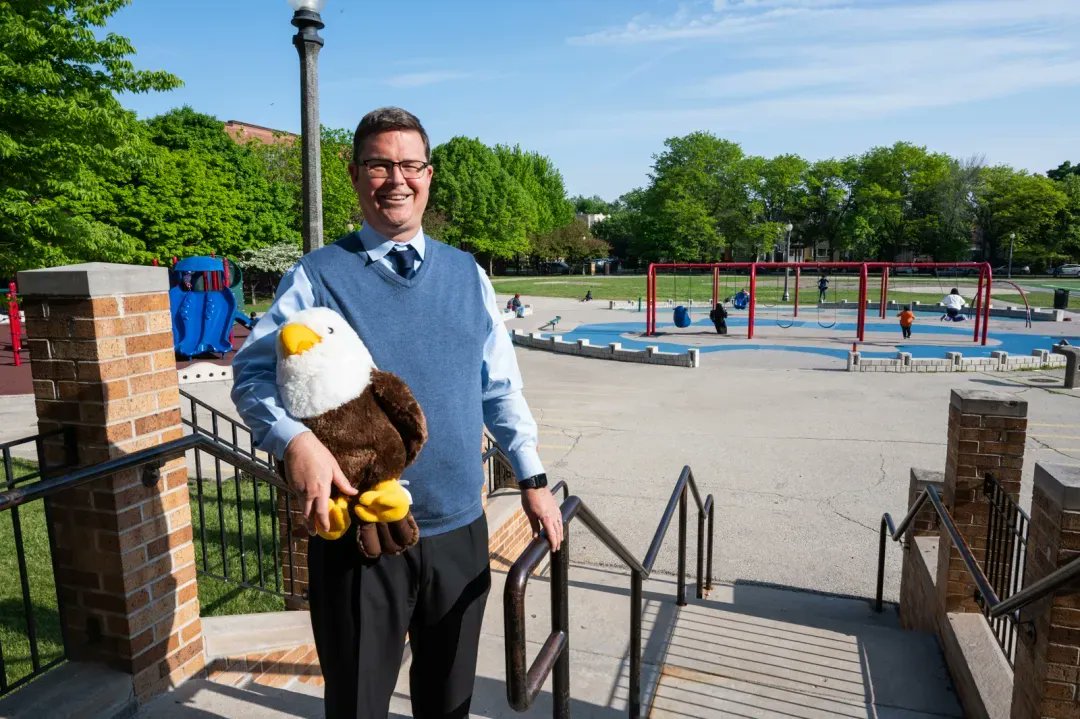 BlockClubCHI's tweet photo. A retiring CPS principal has pledged to get a tattoo and a mohawk if the West Ridge community raises money for a new schoolyard. https://t.co/GTxuPy5LID https://t.co/r7zDSYBQNS