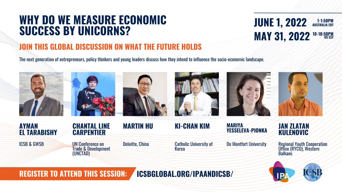 ICSB's tweet photo. Our final #ICSBxIPA panel is live!

This panel gives a voice to the next generation of entrepreneurs, policy thinkers &amp; young leaders to discuss how they intend to influence the socio-economic landscape.

🎥 What does the future hold? Join the discussion: https://t.co/9ZwKiElTrR https://t.co/KYEqTFnuZi