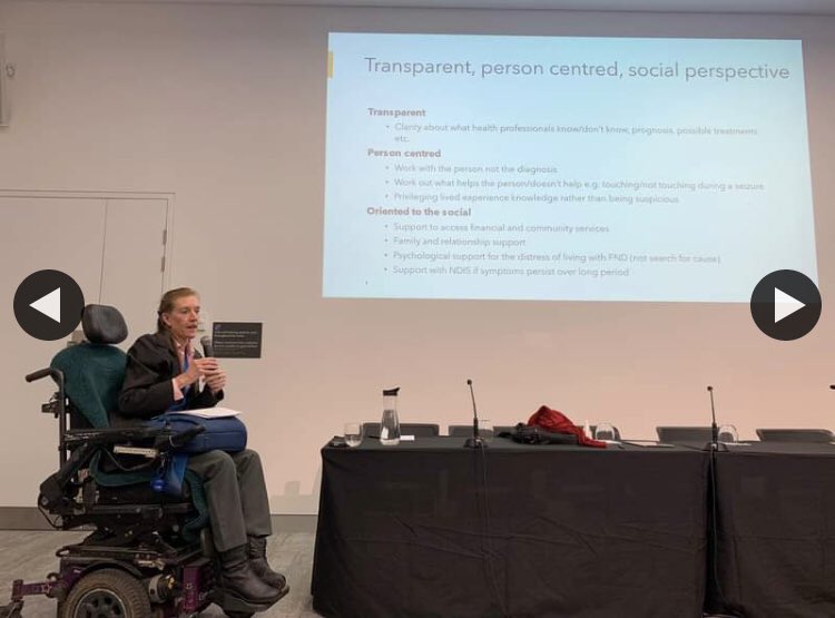 Co-presenting our co-produced study at the psychiatry conference with Dr Katherine Gill President of <a href="/FNDAus/">FND Australia Support Services Inc.</a> and Chloe S, Scarlett Franks and Fiona Orr &amp; Mark Goodhew <a href="/utsSoNM/">UTS School of Nursing & Midwifery</a> People with FND deserve dignified and supportive services. Thanks to the community of people with FND.
