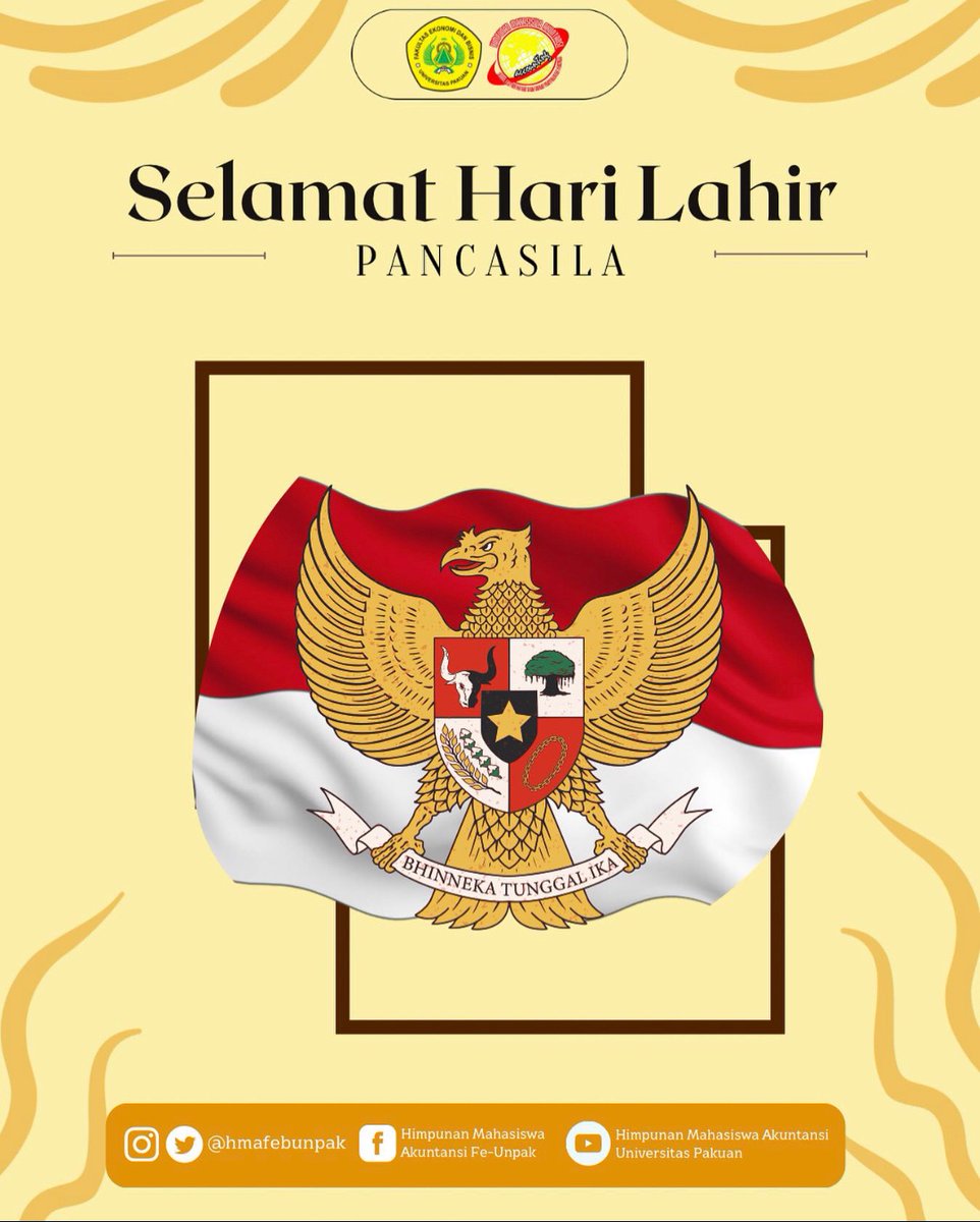 hmafeunpak's tweet photo. [1 JUNI 2022]

Selamat Memperingati Hari Lahir Pancasila
__________________
Pancasila membuat perbedaan jadi kekayaan, Pancasila merajut keragaman jadi keindahan, dan Pancasila itu menyatukan. 

Himpunan Mahasiswa Akuntansi Mengucapkan Selamat Hari Lahir Pancasila 1 Juni 2022 ✨ https://t.co/u9Plr5w1bv