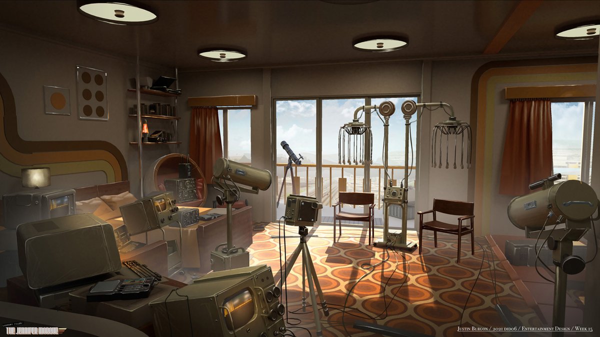 FengZhuDesign's tweet photo. Beautiful 70s vibe set designs by recent FZD grad, Justin Burgon. Love the form language and color schemes. https://t.co/OnZjEqAN0D