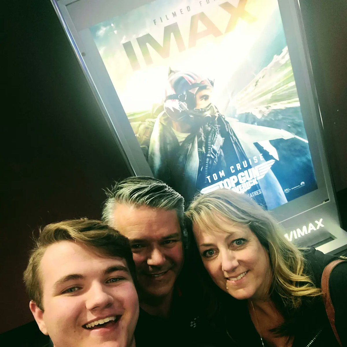 LynnRThom's tweet photo. Maverick at Imax with our future aviator.   Worth it!!!  

#TopGunMarverick #nostalgia #inerdedout @TomCruise 
@bthomasto
@ethanbthomas02 https://t.co/MuHwRGxRxW