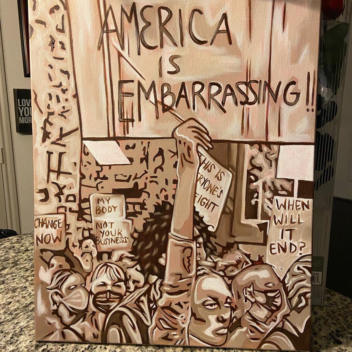 ditamontana's tweet image. America is embarrassing. 16x20 acrylic painting- Ditamontana.com