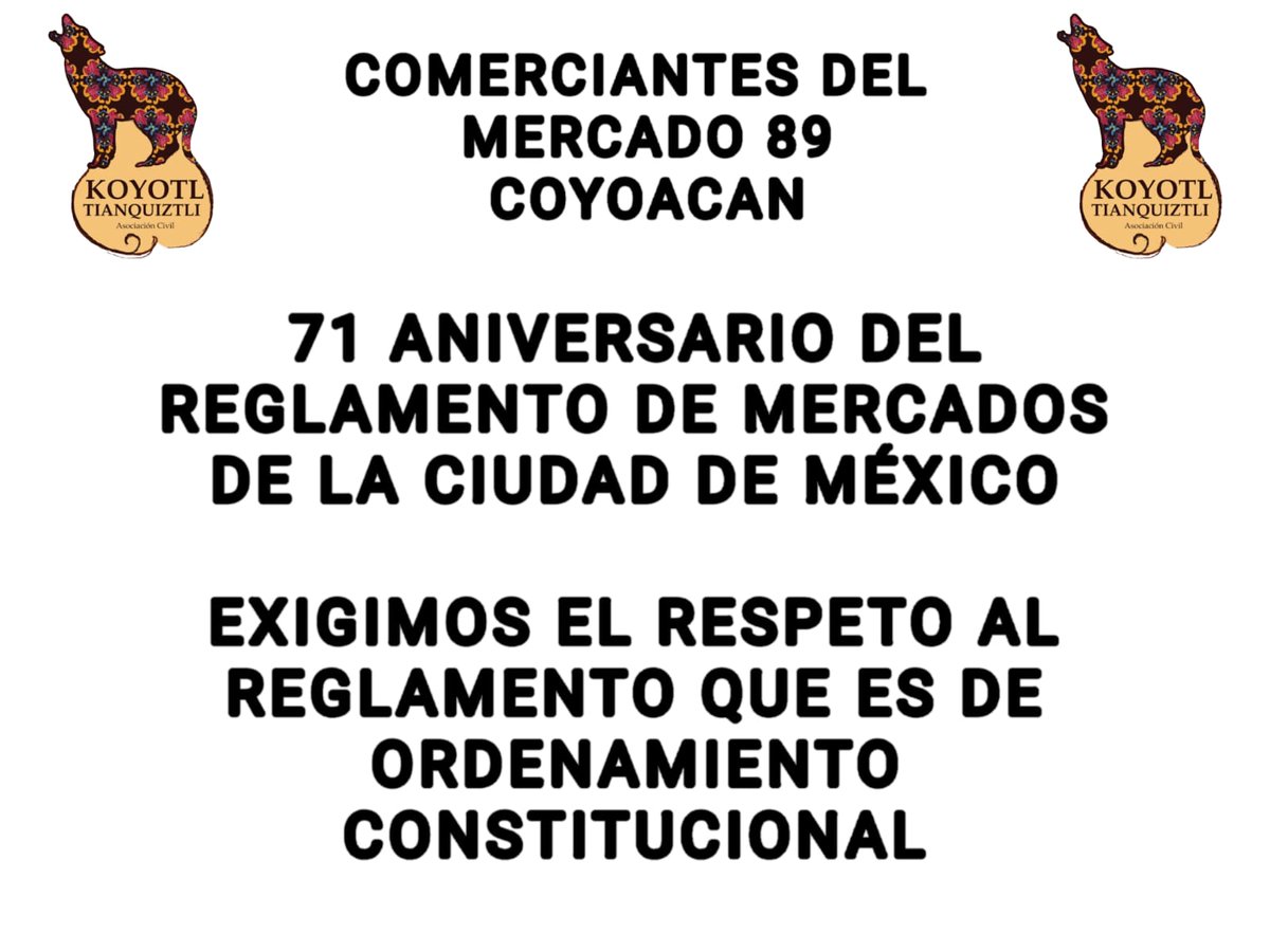 FJOL_Coyoacan's tweet photo. Posicionamiento del Mercado 89 Coyoacán en relación a la Normas INCONSTITUCIONALES de @SedecoCDMX @Alcaldia_Coy @Reforma @latinus_us @El_Universal_Mx https://t.co/GJPCxIP9Gq