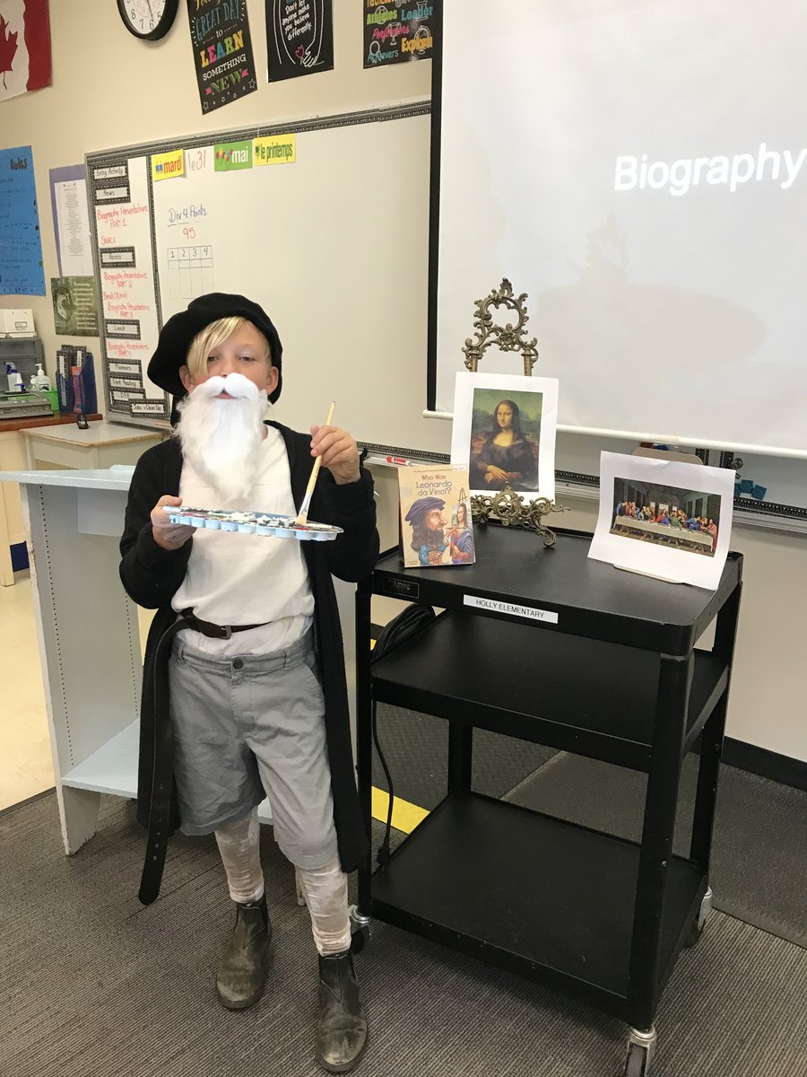 HollySchool's tweet photo. We had some visitors today at Holly! I saw Michael Jackson, Mozart, Leonardo da Vinci, and George Lucas to name a few! #msparksclass #biographies #dressup @deltasd37 https://t.co/ILXZ4raozN
