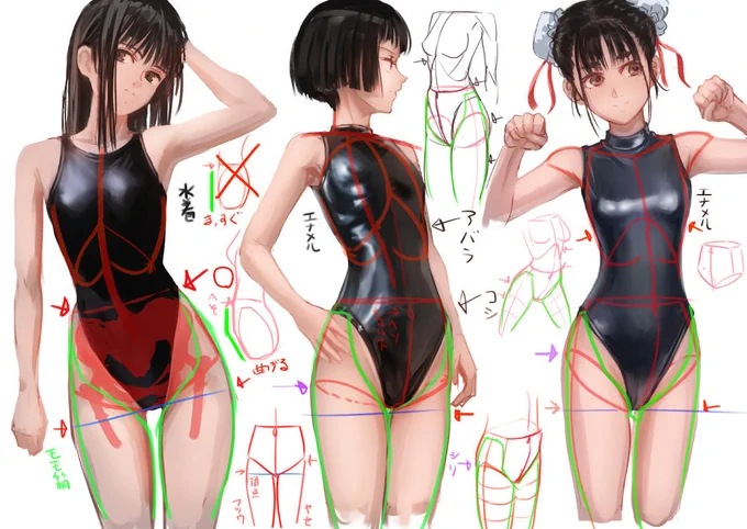 腰とついでに材質の反射の練習。写真模写。 https://t.co/lTw0L9NwIR 